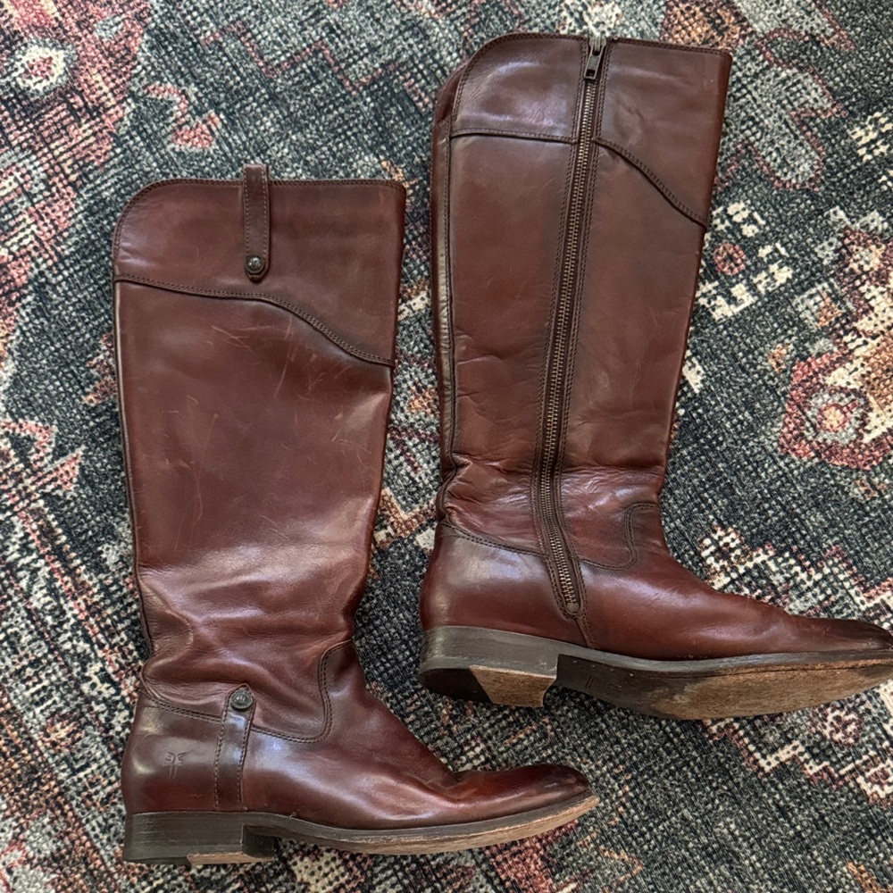 Frye Melissa Button Inside Zip Leather Riding Boots size 8.5B